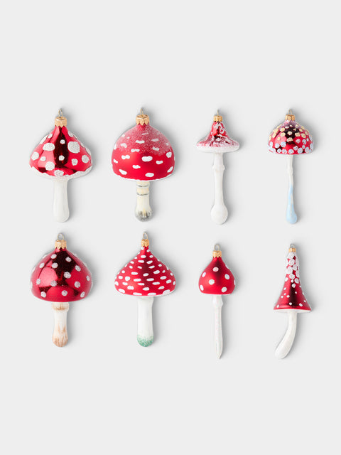 ABASK Decorations - Traditional Mushrooms Hand-Blown Glass Baubles (Set of 8) - Red - ABASK - 