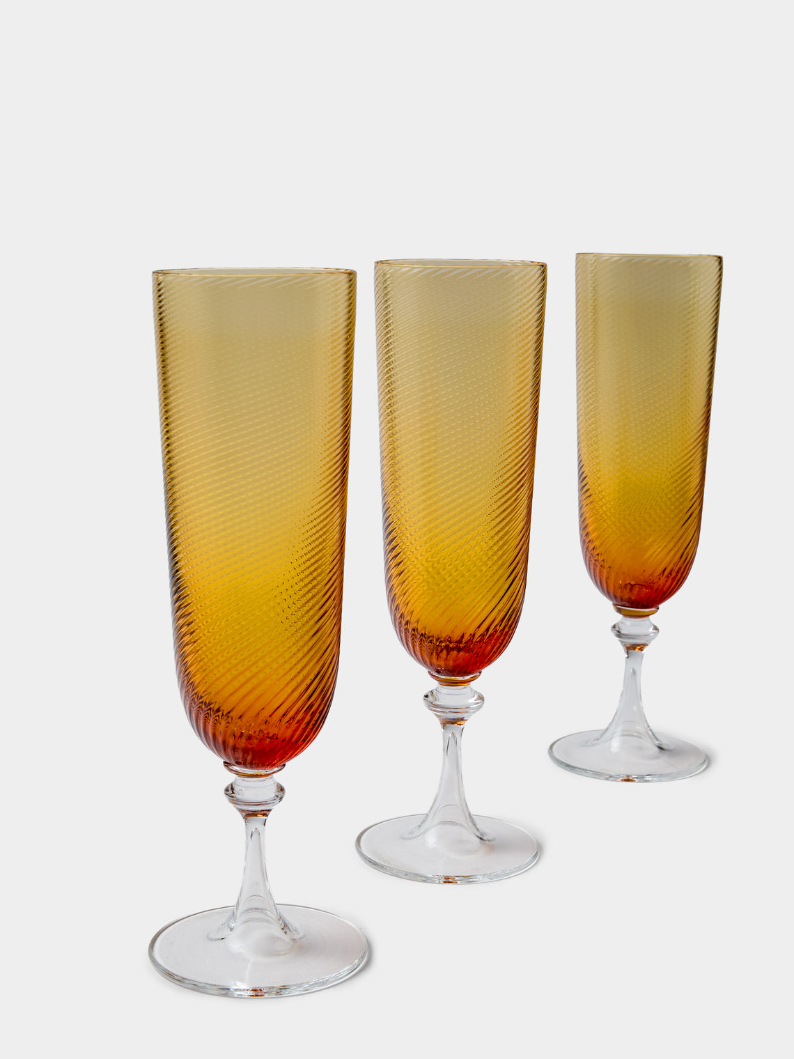 NasonMoretti - | Set of 6 | Twisted Soraya Hand-Blown Murano Glass Champagne Flutes - Yellow - ABASK