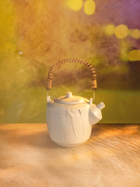 Ido Ferber - Wood-Fired Porcelain Teapot with Wicker Handle -  - ABASK