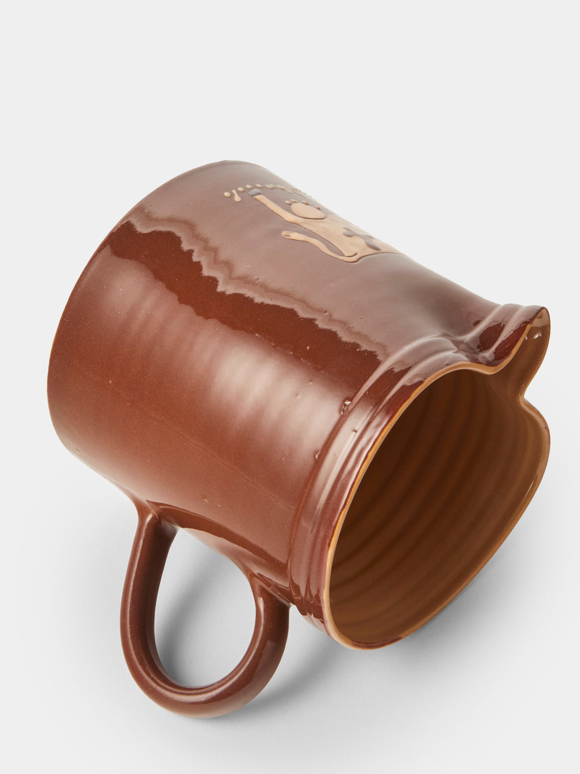 Poterie d’Évires - Cows Hand-Painted Ceramic Straight-Edge Medium Jug - Light Brown - ABASK