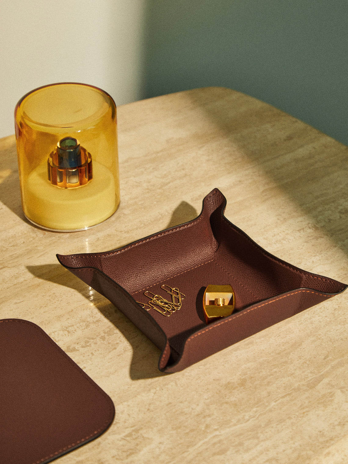 Giobagnara - Jack Leather Square Valet Tray - Brown - ABASK