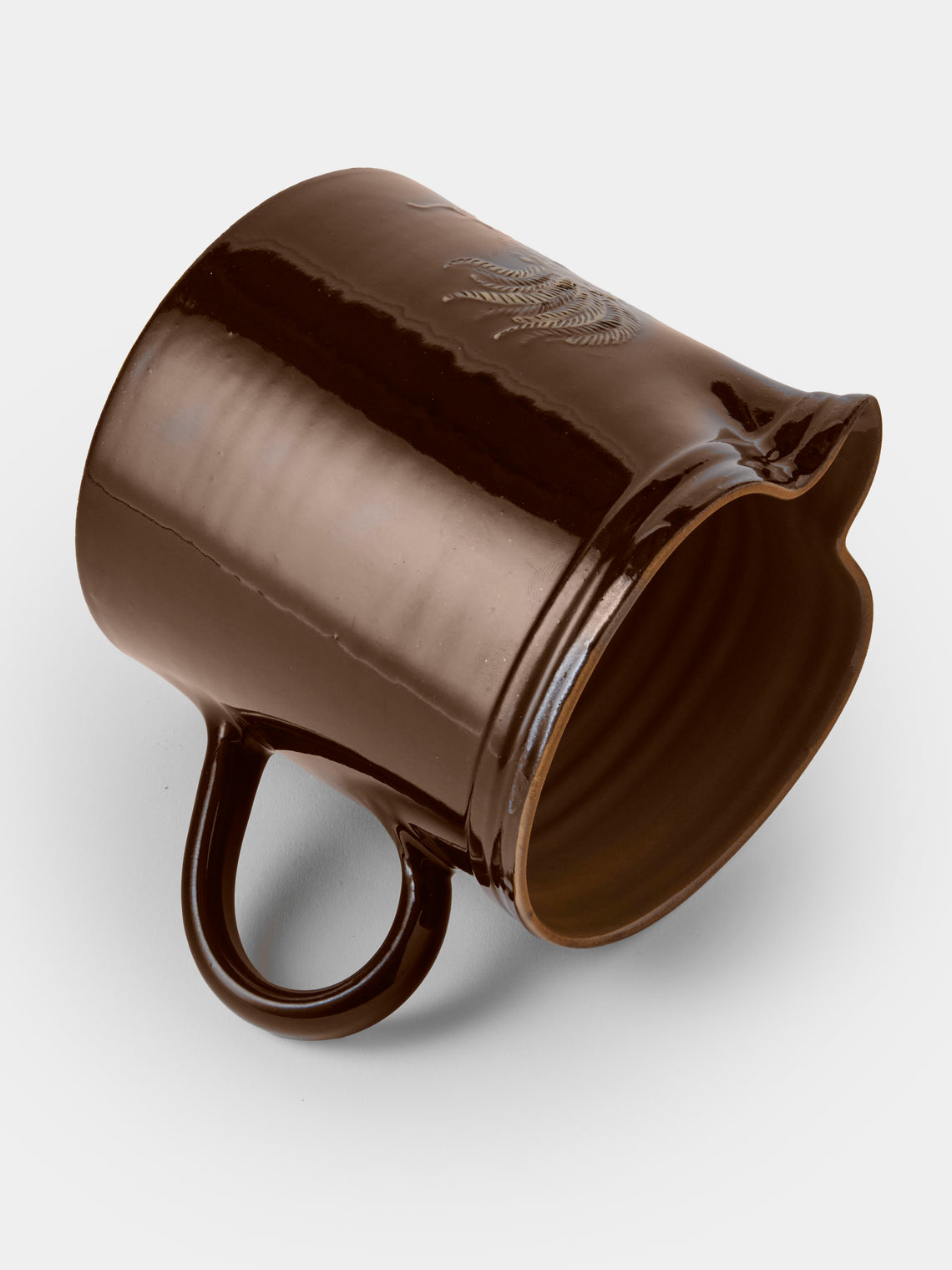 Poterie d’Évires - Chickens Hand-Painted Ceramic Straight-Edge Medium Jug - Dark Brown - ABASK