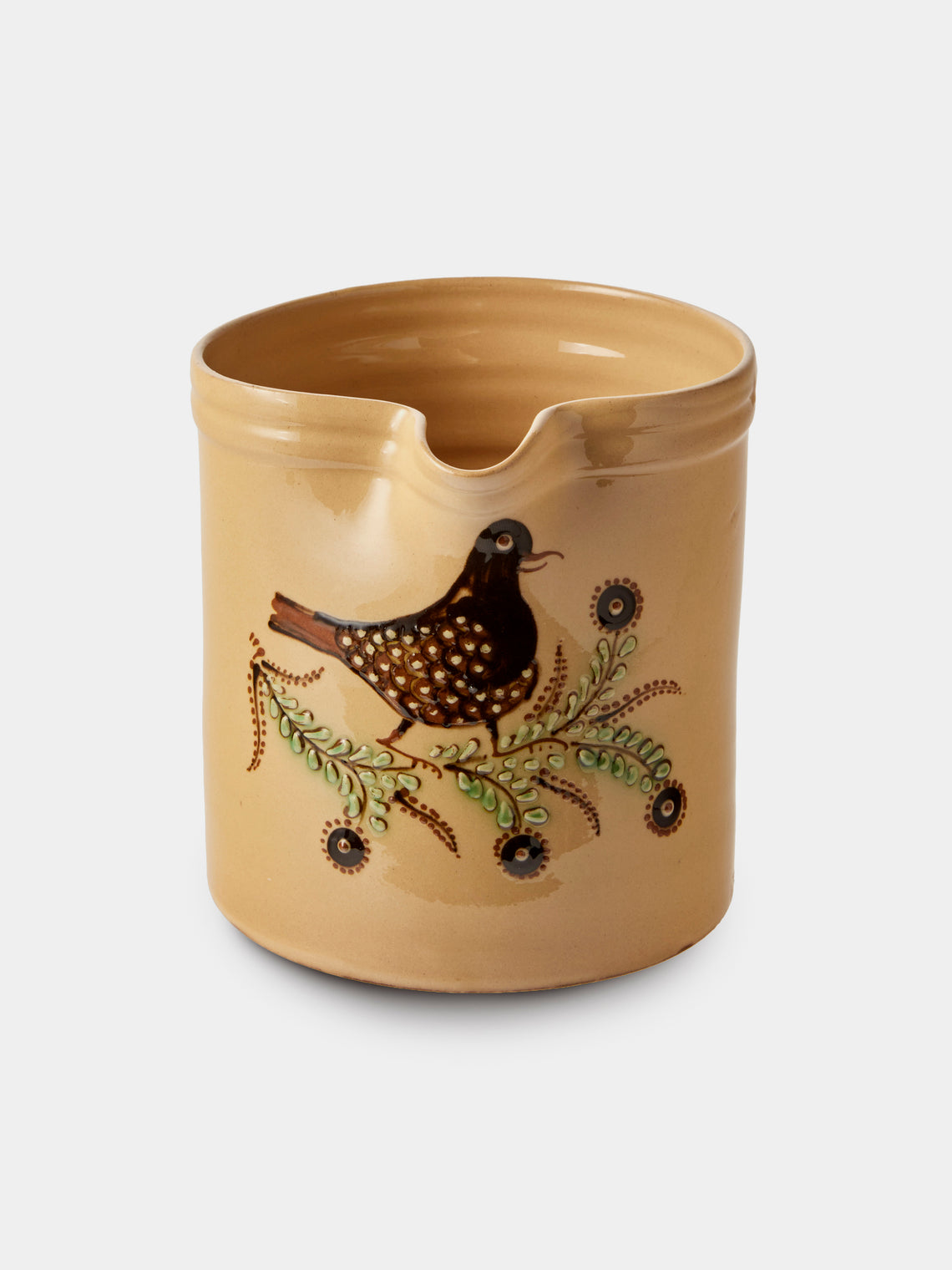 Poterie d’Évires - Birds Hand-Painted Ceramic Straight-Edge Medium Jug - Cream - ABASK