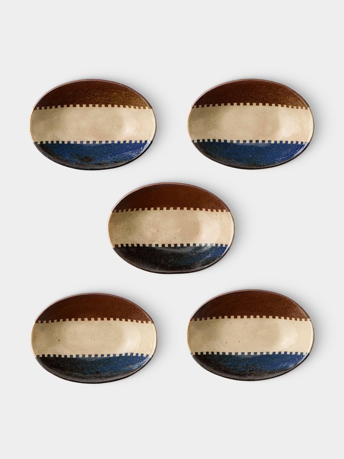 Makidani-gama - No. 1 Nerikomi Ceramic Medium Oval Bowls (Set of 5) - Multiple - ABASK