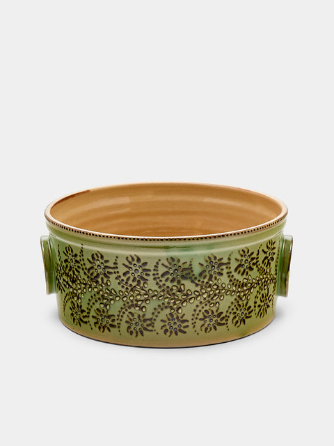 Poterie d’Évires - Flowers Hand-Painted Ceramic Round Pie Dish - Green - ABASK - 
