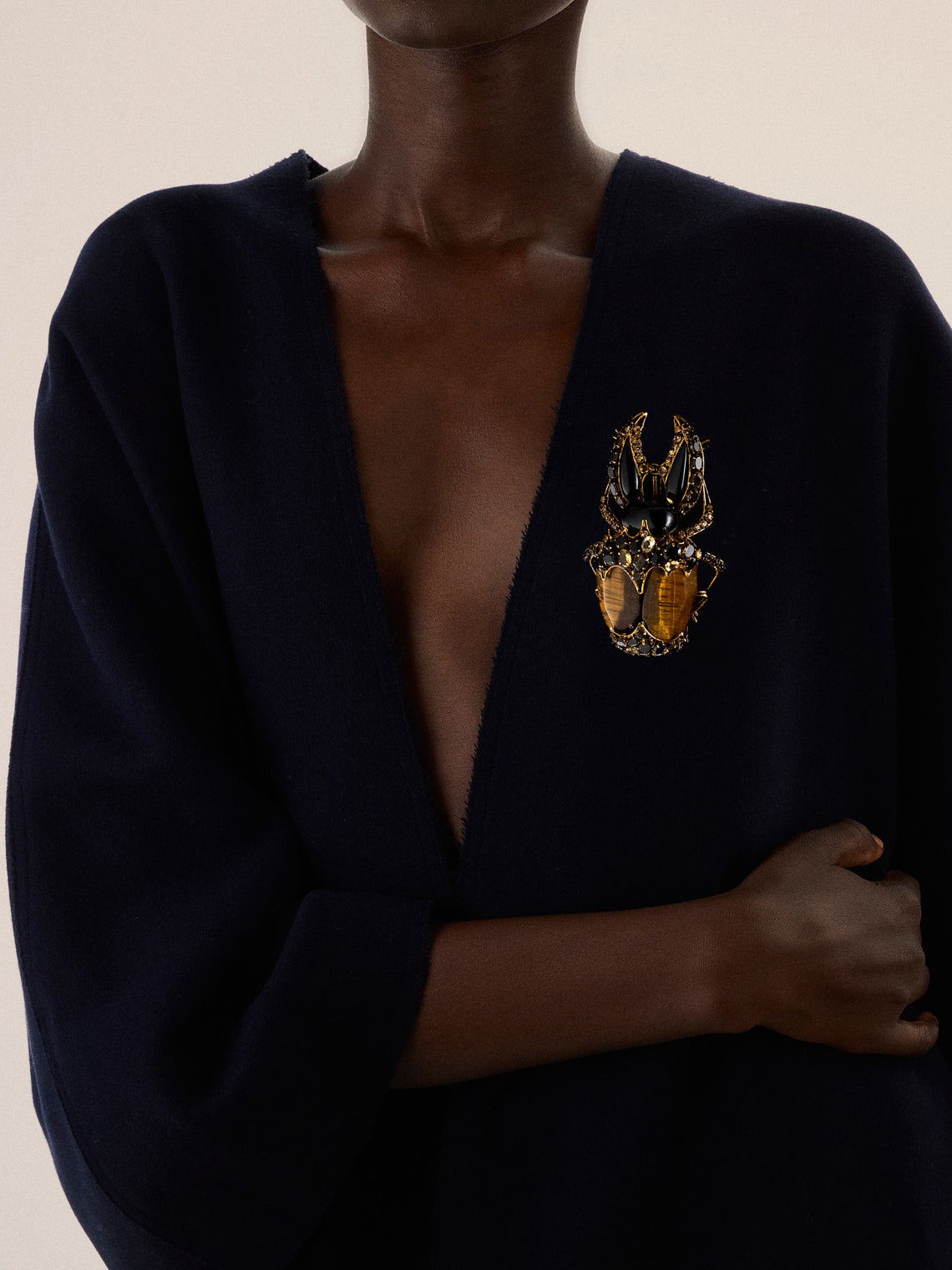 Mahnaz Collection - Iradj Moini Gold-Plated Brass and Tiger's Eye Brooch Pendant - Brown - ABASK