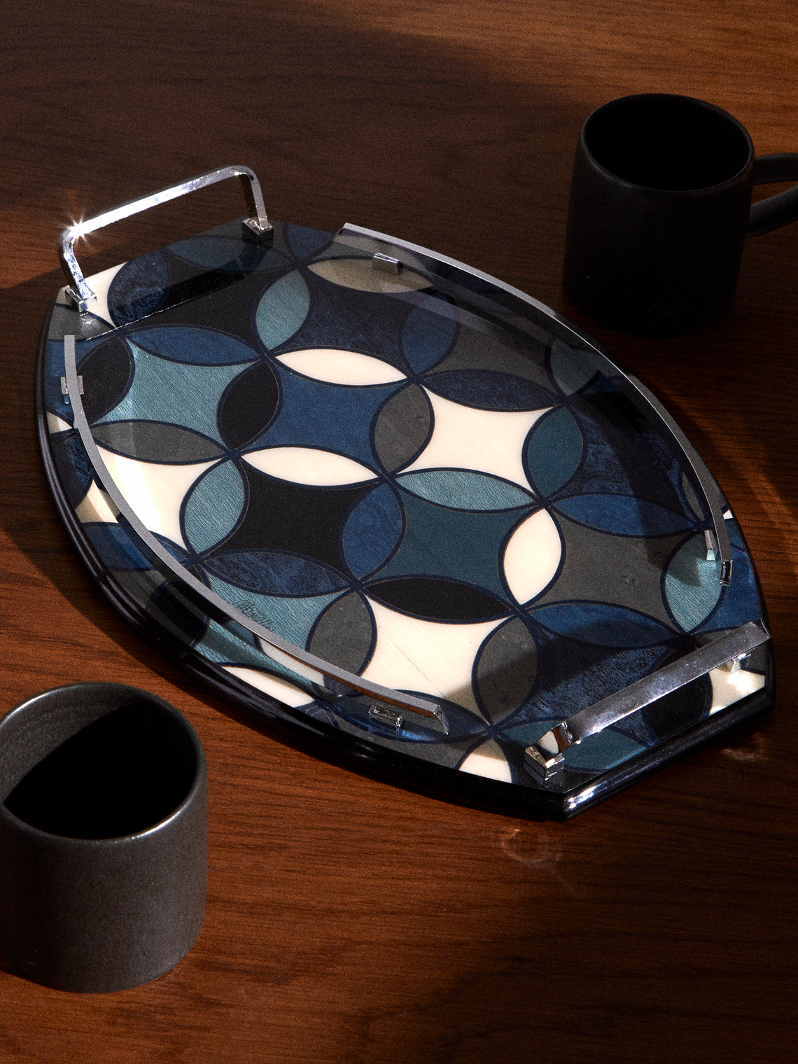 Mastellone Giuseppe - Wood Inlay Tray (12.5in/32cm) - Blue - ABASK