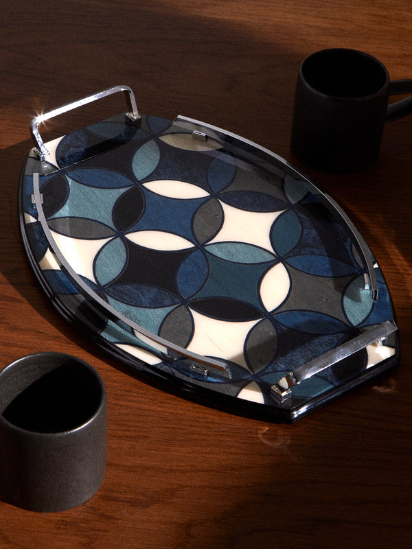 Mastellone Giuseppe - Wood Inlay Tray (12.5in/32cm) - Blue - ABASK
