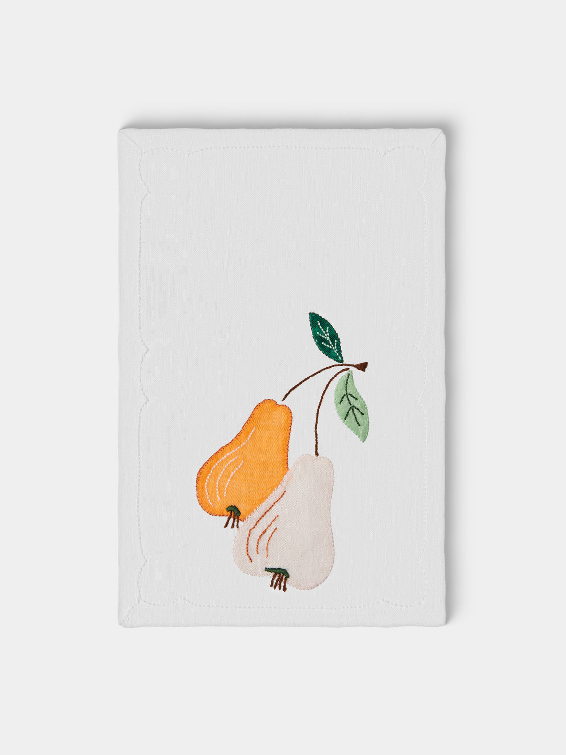Taf Firenze - | Set of 6 | Retro Fruit Hand-Appliquéd Linen Cocktail Napkins - White - ABASK