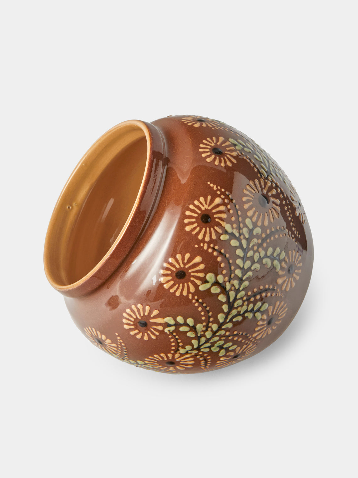 Poterie d’Évires - Flowers Hand-Painted Ceramic Vase (6.5in/17cm) - Light Brown - ABASK