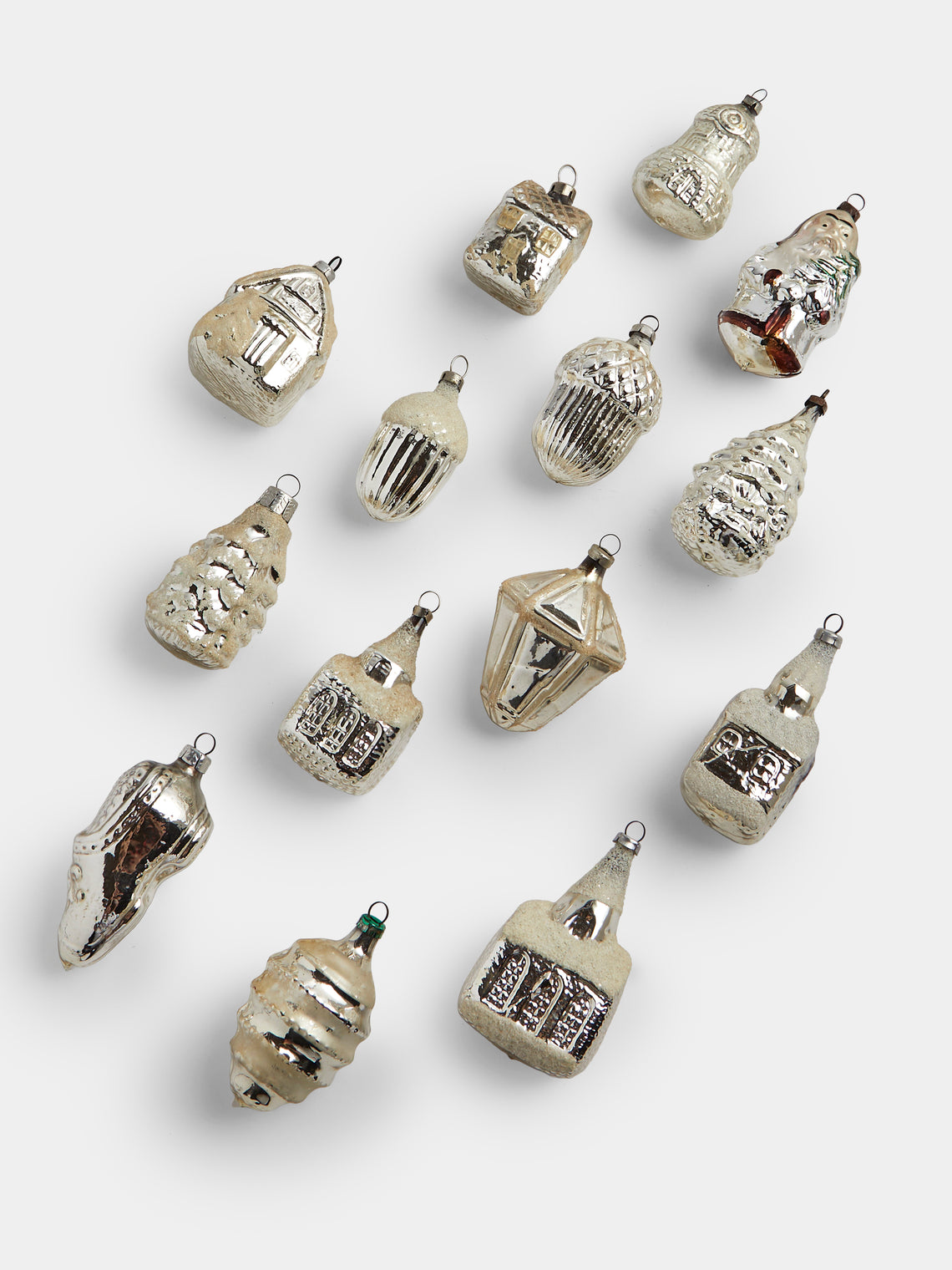Antique and Vintage - Early-20th-Century Christmas Glass Baubles (Set of 14) - Silver - ABASK