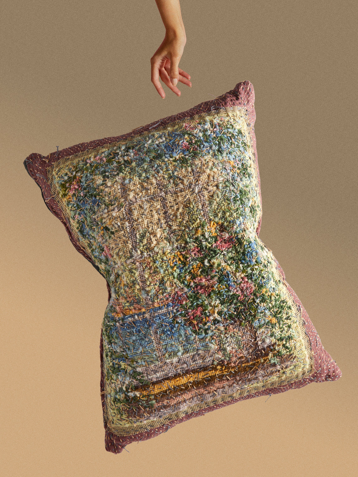 By Walid - 19th-Century Needlepoint Wool, Linen and Cotton Cushion (19.5in/50cm) - Multiple - ABASK