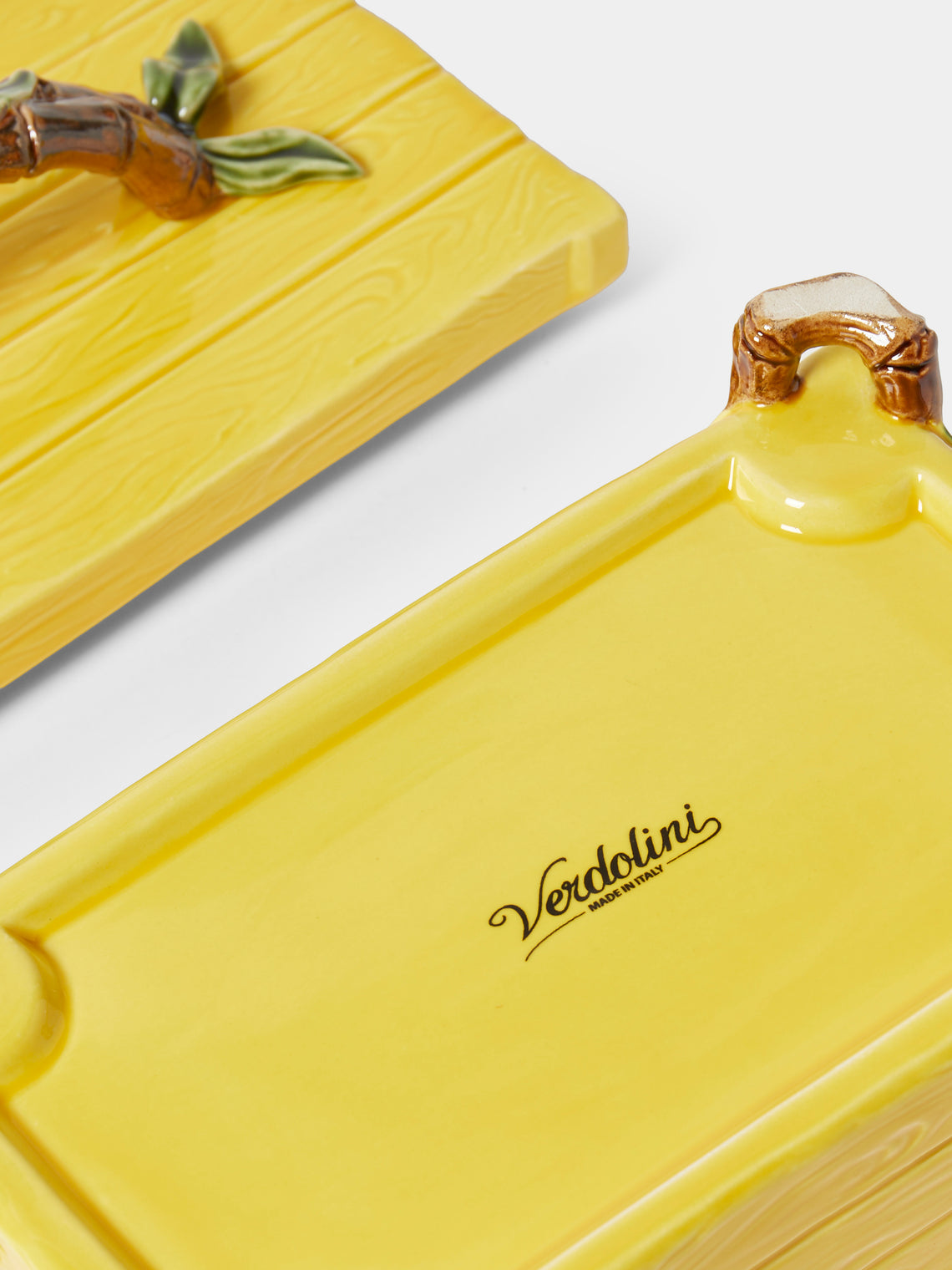 Verdolini - Bamboo Hand-Painted Majolica Ceramic Box - Yellow - ABASK