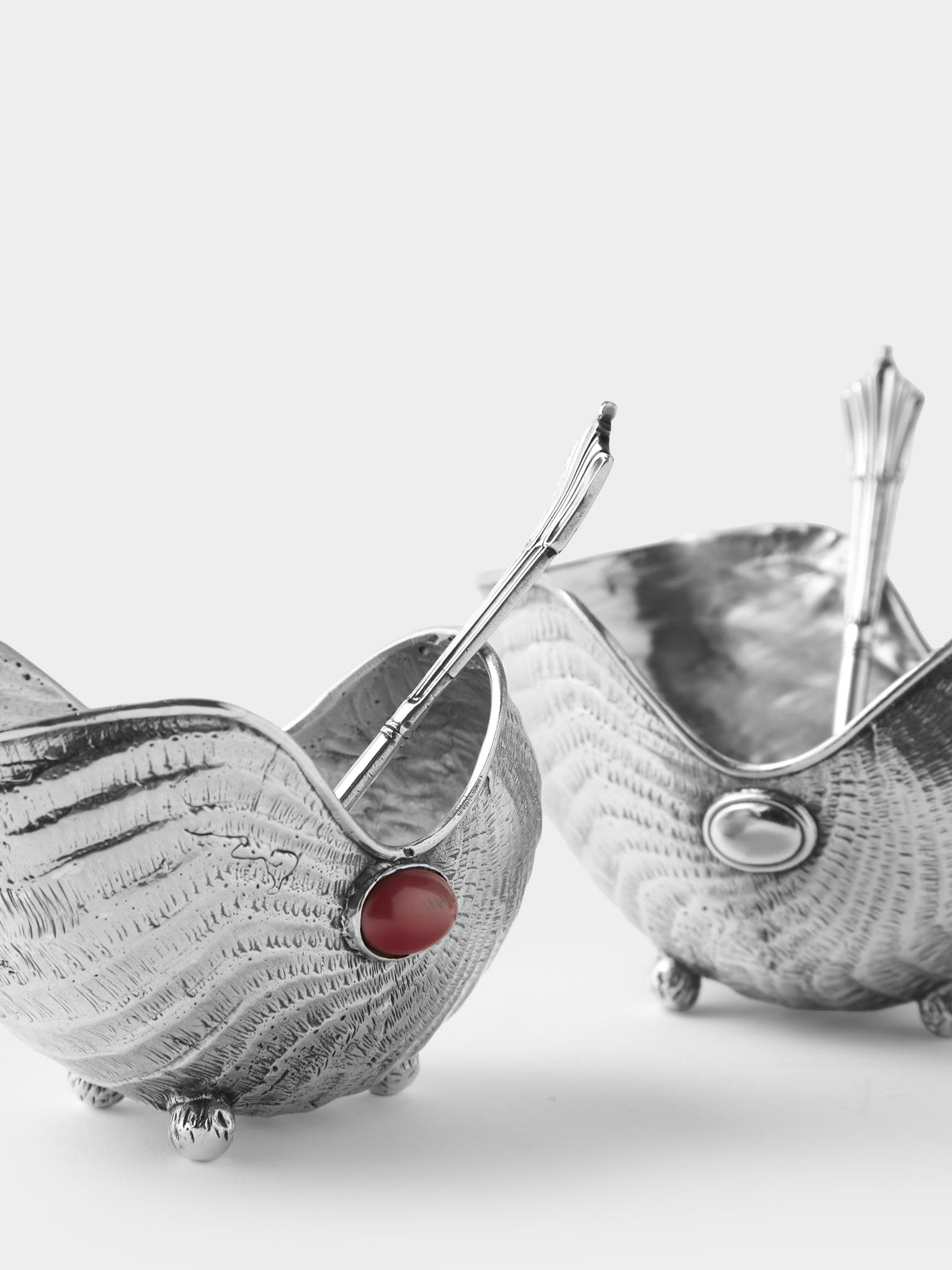 Antique and Vintage - 1970s Silver Shell Salt and Pepper Dishes (Set of 2) - Silver - ABASK