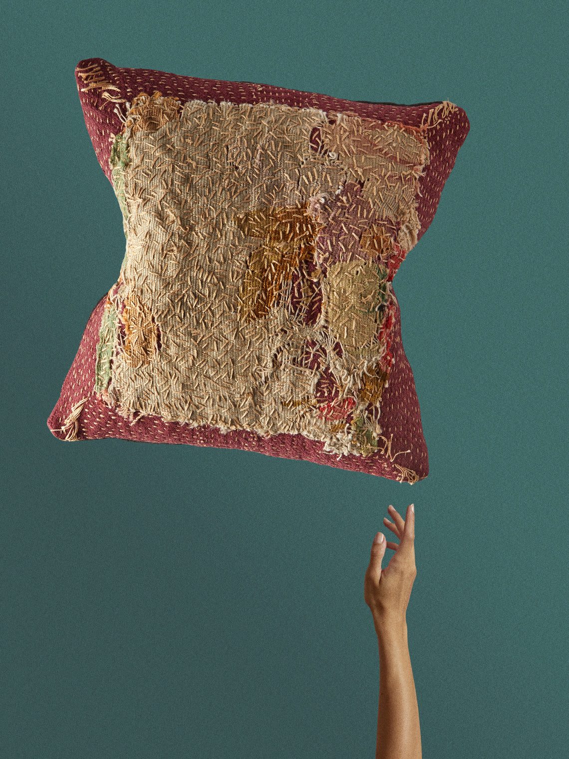 By Walid - 19th-Century Napoleon III Aubusson Tapestry Linen and Cotton Cushion (13in/33cm) - Multiple - ABASK