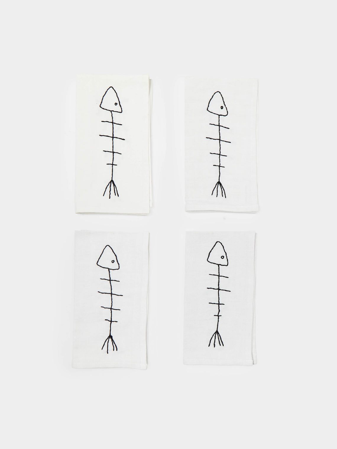 Oeuvres Sensibles - Fish Hand-Embroidered Linen Napkins (Set of 4) -  - ABASK