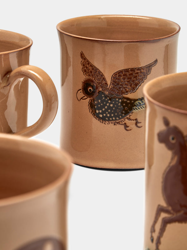 Poterie d’Évires - Animals Hand-Painted Ceramic Mugs (Set of 4) - Cream - ABASK