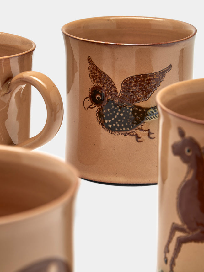 Poterie d’Évires - Animals Hand-Painted Ceramic Mugs (Set of 4) - Cream - ABASK