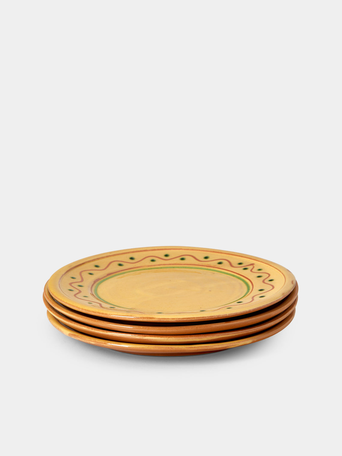 Poterie de Cliousclat - Hand-Painted Slipware Dinner Plates – 10in/25.5cm (Set of 4) - Beige - ABASK