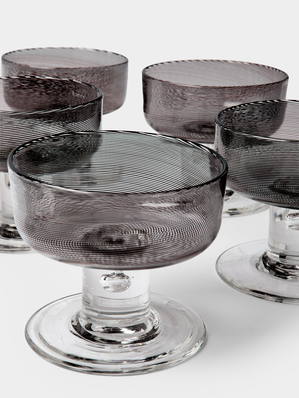 Antique and Vintage - Mid-Century Tapio Wirkkala for Venini Rovaniemi Filigree Murano Glass Coupes (Set of 8) - Brown - ABASK