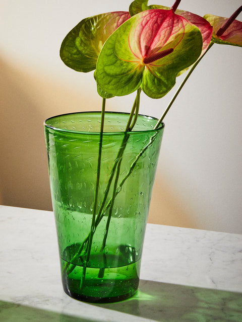 Antique and Vintage - 1980s Bullicante Glass Vase (11.5in/29.5cm) - Green - ABASK