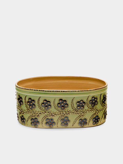 Poterie d’Évires - Flowers Hand-Painted Ceramic Oval Serving Dish - Green - ABASK - 