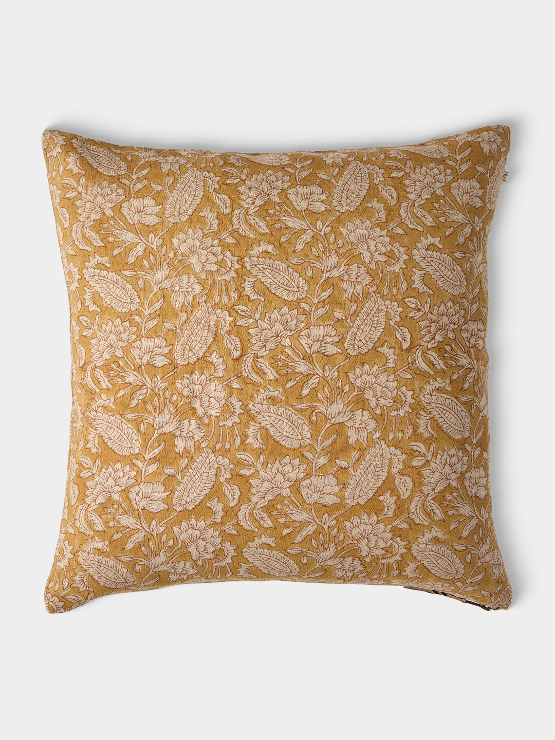 Chamois - Block-Printed Linen Cushions – 19.5in/50cm (Set of 2) - Yellow - ABASK