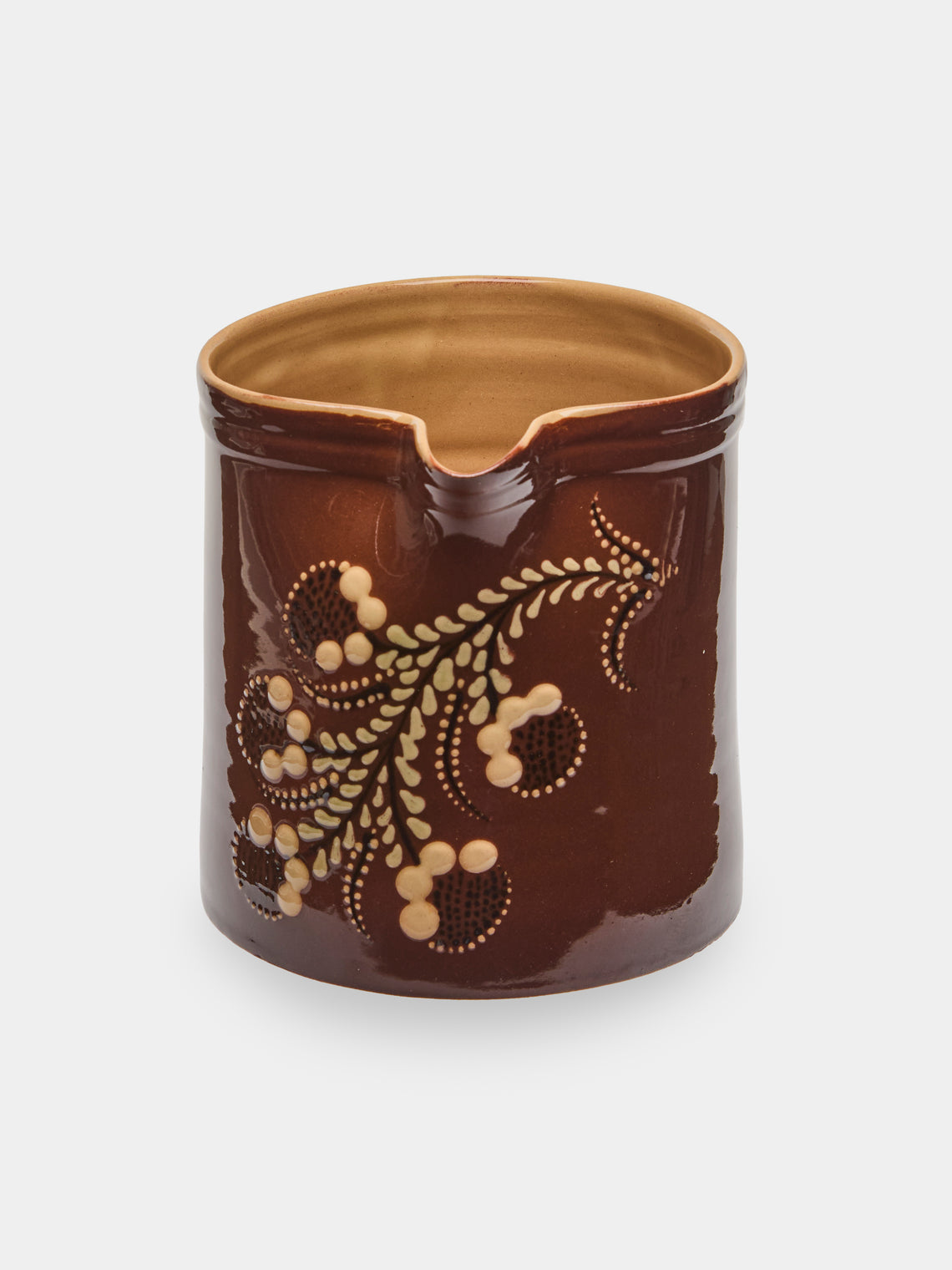 Poterie d’Évires - Flowers Hand-Painted Ceramic Straight-Edge Jug (34oz/1L) - Light brown - ABASK