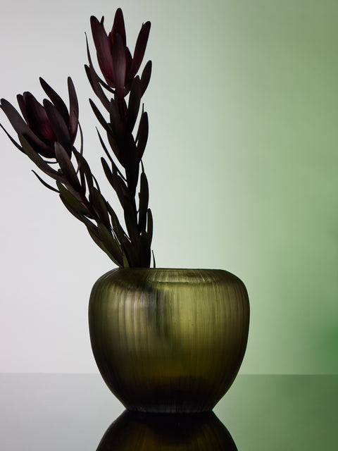Micheluzzi Glass - Goccia Laguna Millerighe Hand-Blown Murano Glass Vase (8in/20cm) - Green - ABASK