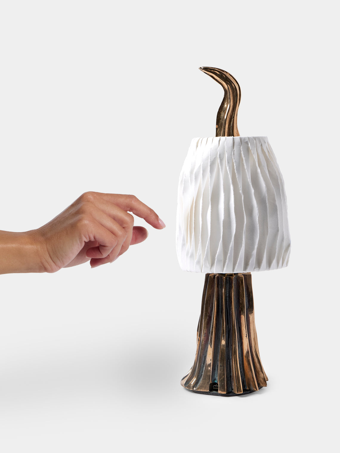 Studio Palatin - Surculus Hand-Cast Bronze and Hosho Paper Mini Portable Table Lamp - Bronze - ABASK