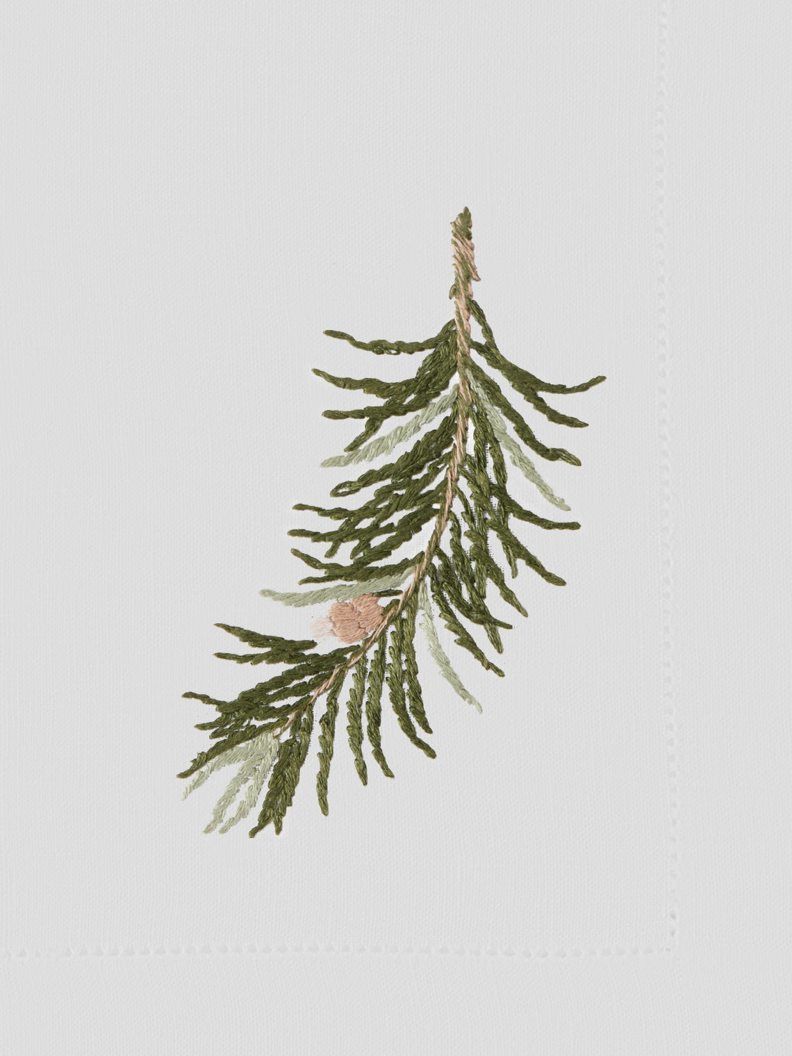 ERI Textiles - | Set of 4 | Christmas Branch Hand-Embroidered Linen Napkins - White - ABASK