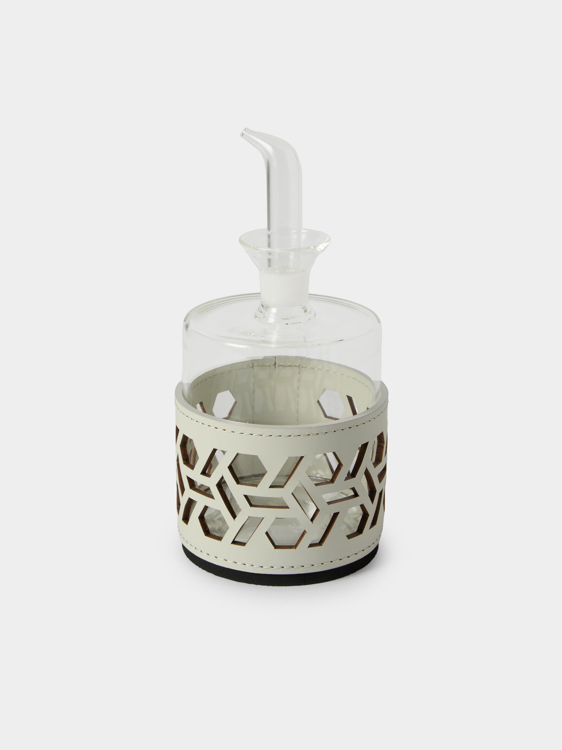 RUDI - Imperia Glass and Leather Low Cruet - White - ABASK - 