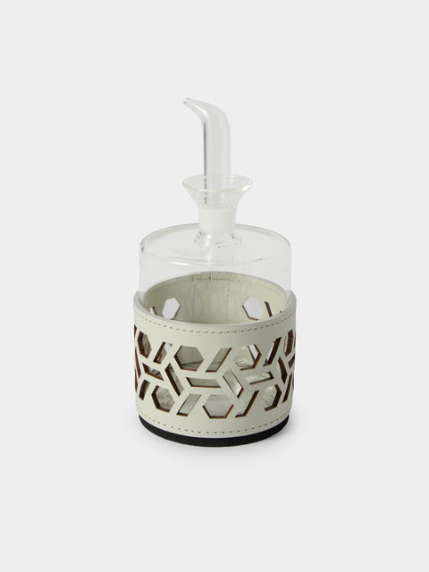 RUDI - Imperia Glass and Leather Low Cruet - White - ABASK - 