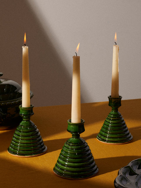Poterie de Cliousclat - Slipware Candle Holders (Set of 3) - Green - ABASK