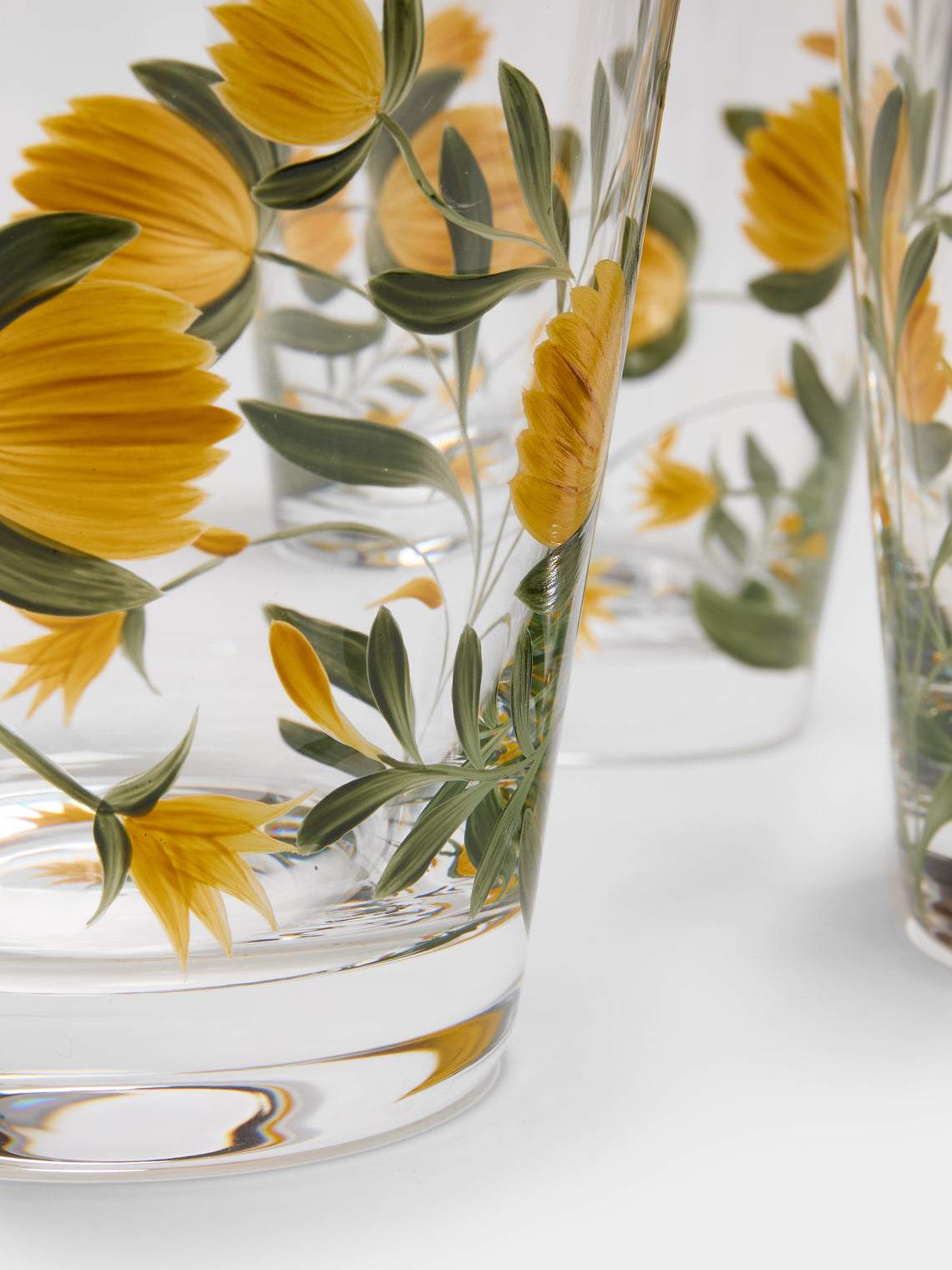 Los Vasos de Agua Clara - Jaipur Hand-Painted Crystal Tumblers (Set of 6) - Yellow - ABASK