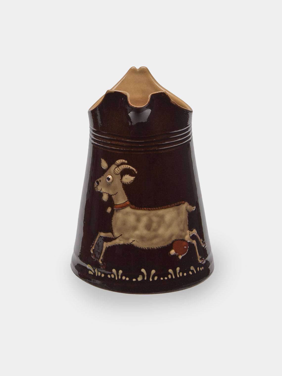 Poterie d’Évires - Goats Hand-Painted Ceramic Petite Milk Jug - Dark brown - ABASK