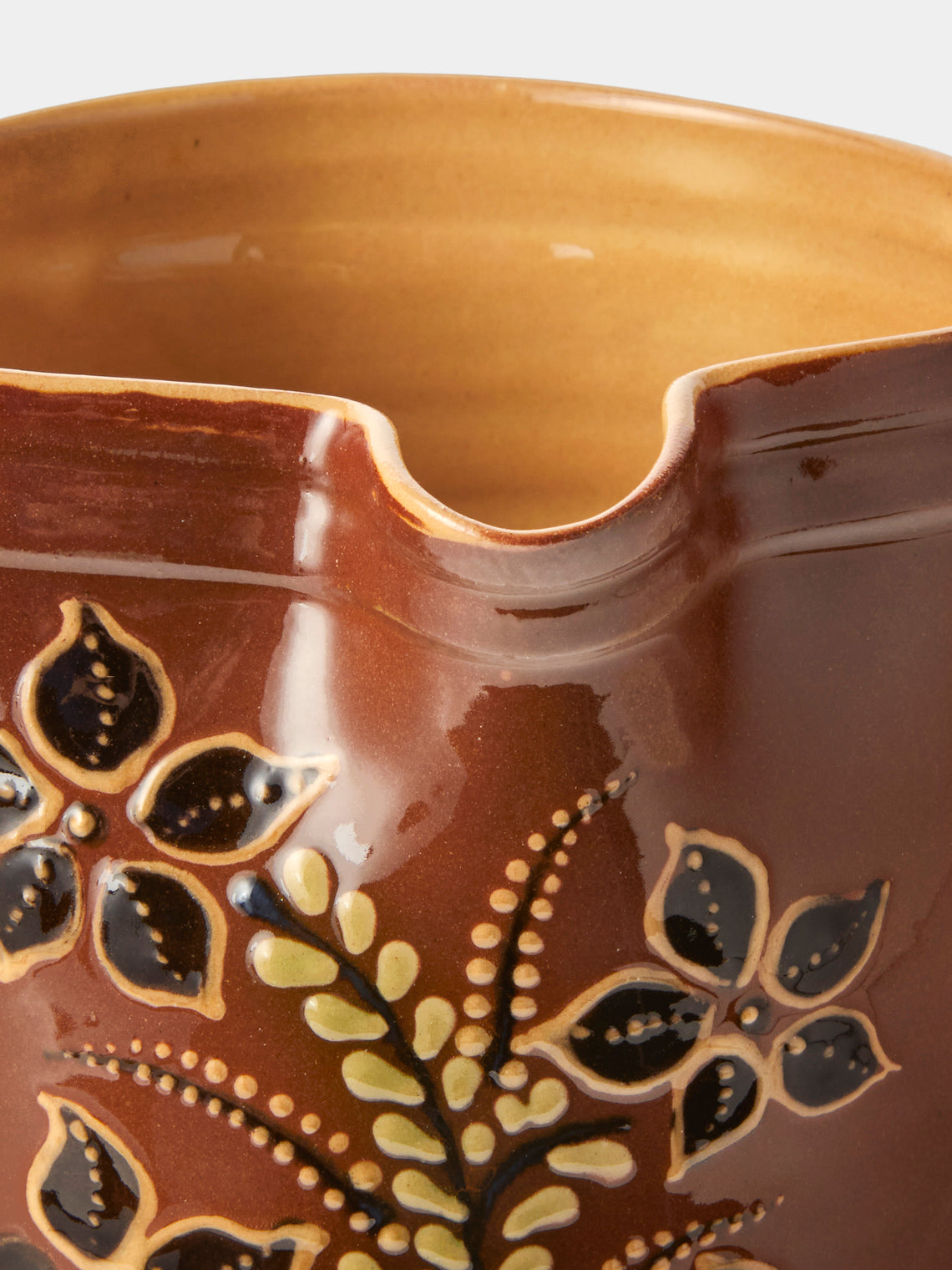 Poterie d’Évires - Flowers Hand-Painted Ceramic Straight-Edge Medium Jug - Light Brown - ABASK