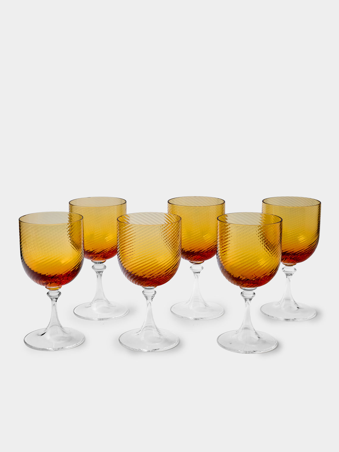 NasonMoretti - | Set of 6 | Twisted Ambra Hand-Blown Murano Red Wine Glasses - Yellow - ABASK