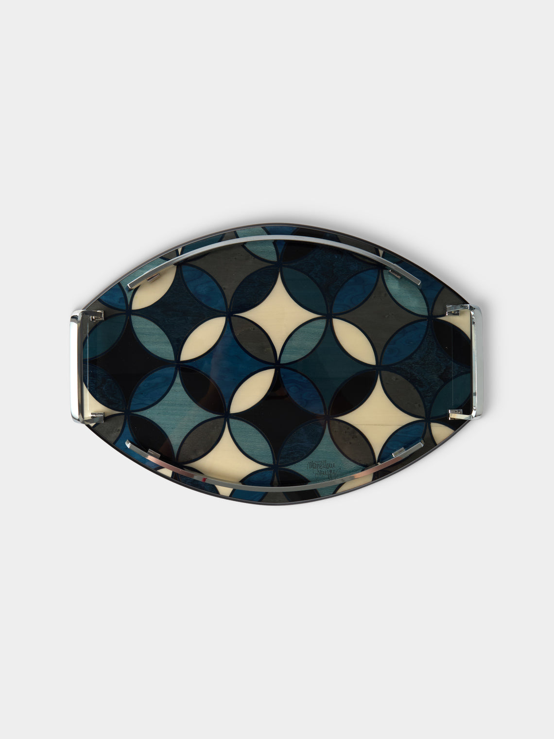 Mastellone Giuseppe - Wood Inlay Tray (12.5in/32cm) - Blue - ABASK - 