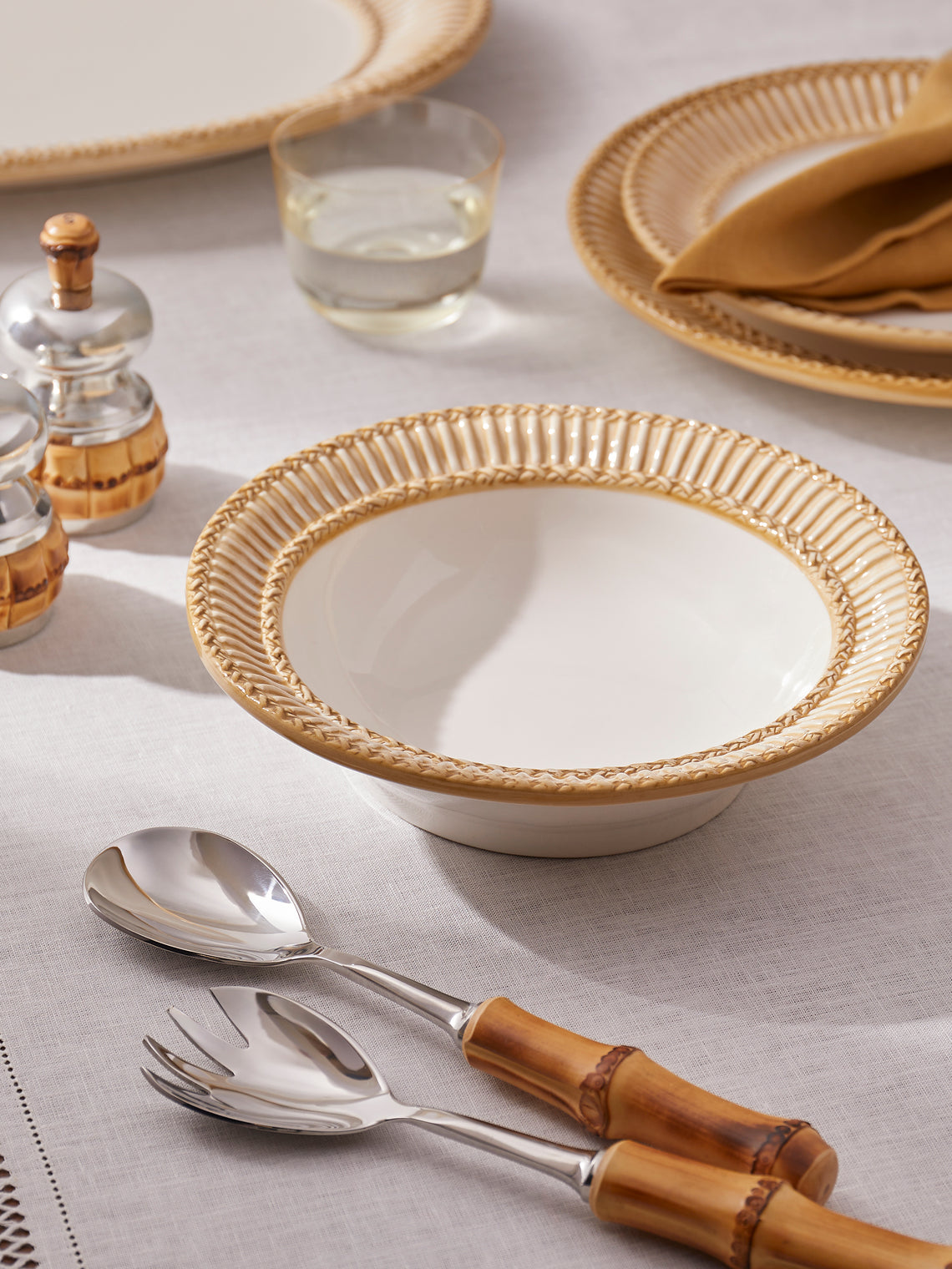 Tessalume Ceramiche - Wicker Hand-Painted Ceramic Small Salad Bowl - White - ABASK