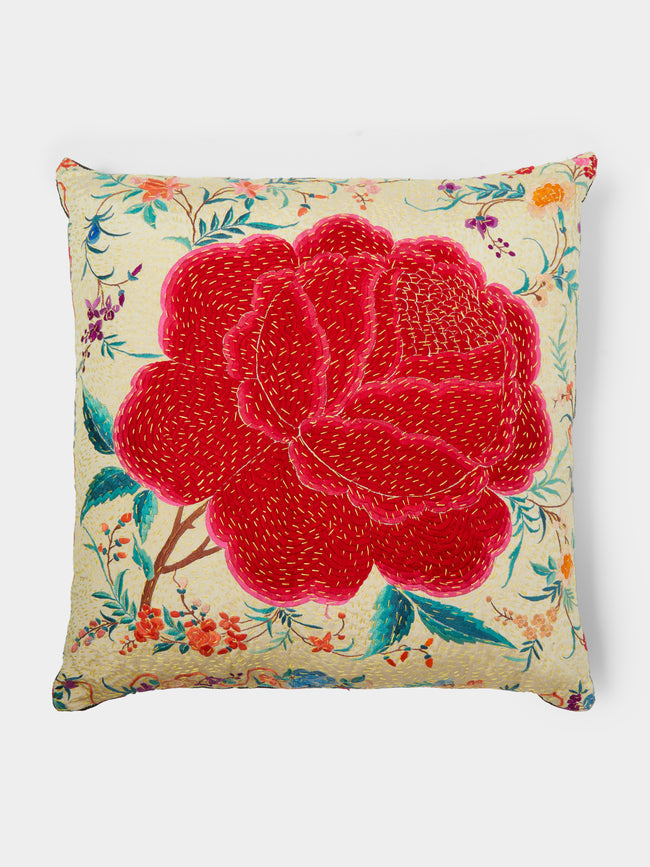 By Walid - 1920s Chinese Silk Floral Embroidered Cushion -  - ABASK - 
