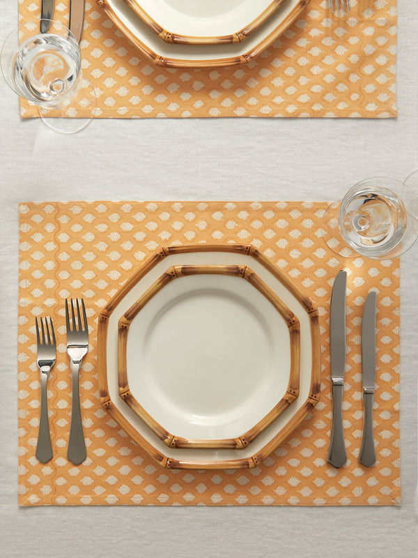 Chamois - Medallion Block-Printed Linen Placemats (Set of 4) - Yellow - ABASK