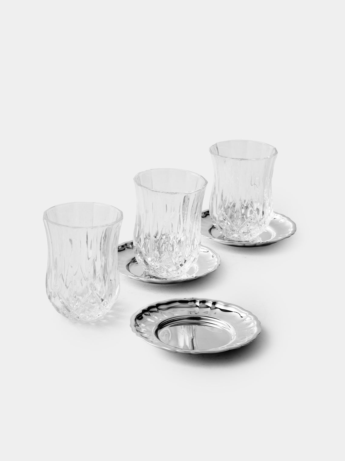 Greggio - Silver-Plated Crystal Glasses with Saucers - Silver - ABASK