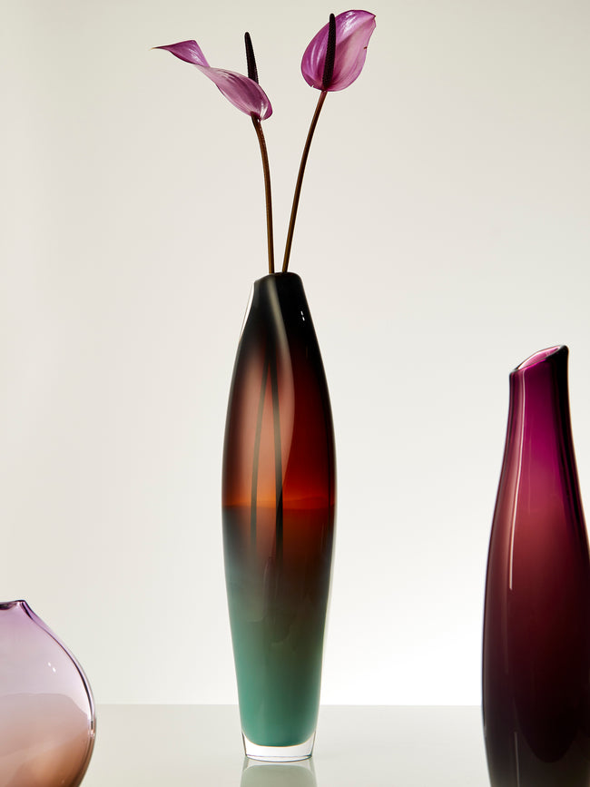 Michele Oberdieck - Sierra Reflections Hand-Blown Glass Vase (23in/58cm) - Green - ABASK