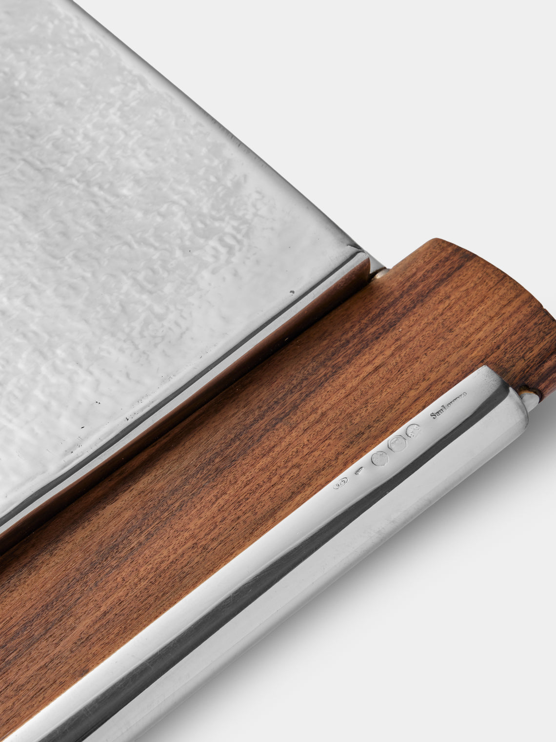 San Lorenzo - 1988 Afra and Tobia Scarpa Engraved Sterling Silver and Wood Tray (12in/31cm) - Silver - ABASK