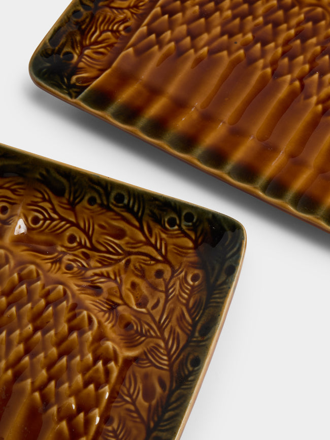 Antique and Vintage - Mid-Century Majolica Ceramic Asparagus Plates (Set of 3) - Brown - ABASK