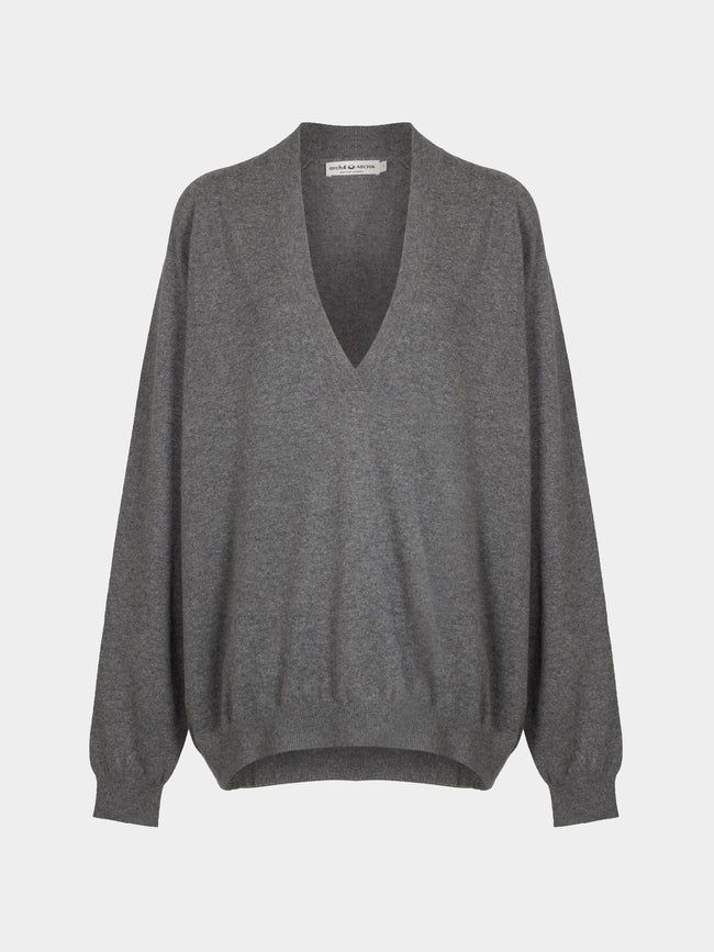Arch4 - Oona Baby Goat Cashmere V-Neck Sweater | Size: S - Gray - ABASK - 