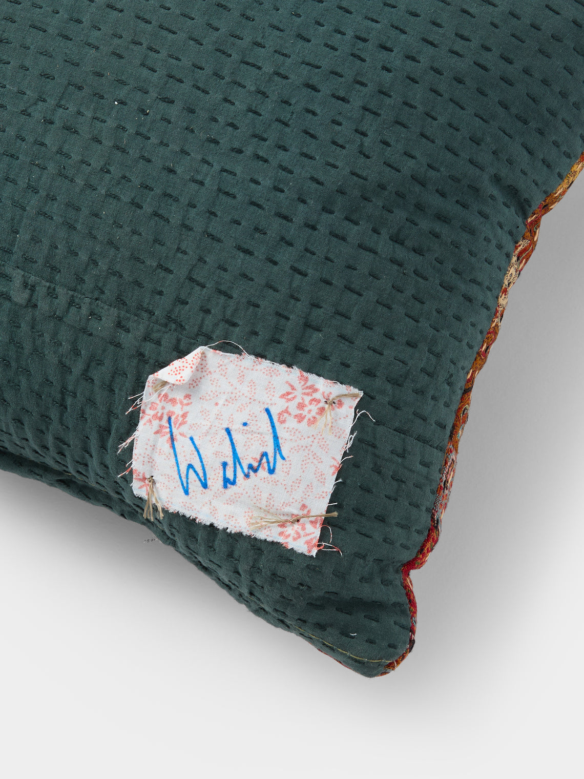 By Walid - 19th-Century Paisley Patchwork Wool and Linen Cushion (16.5in/42cm) - Multiple - ABASK