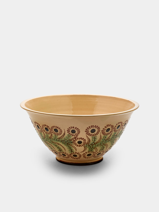 Poterie d’Évires - Flowers Hand-Painted Ceramic Large Serving Bowl - Cream - ABASK - 