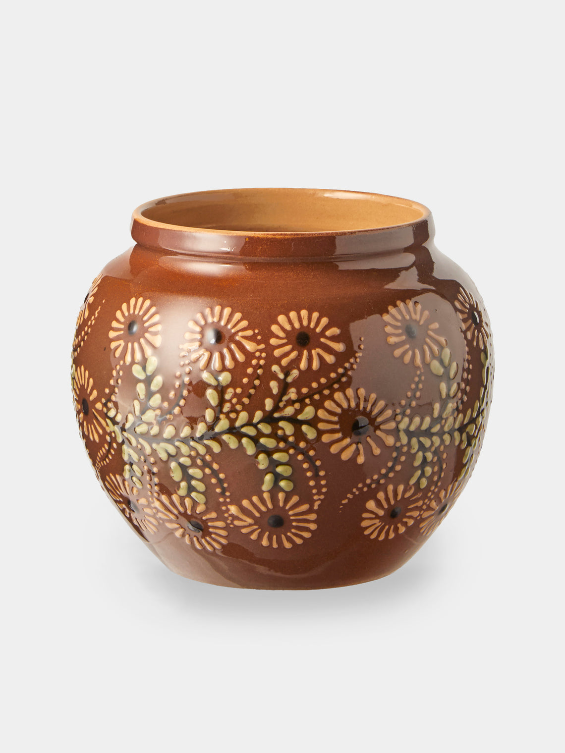 Poterie d’Évires - Flowers Hand-Painted Ceramic Vase (6.5in/17cm) - Light Brown - ABASK - 